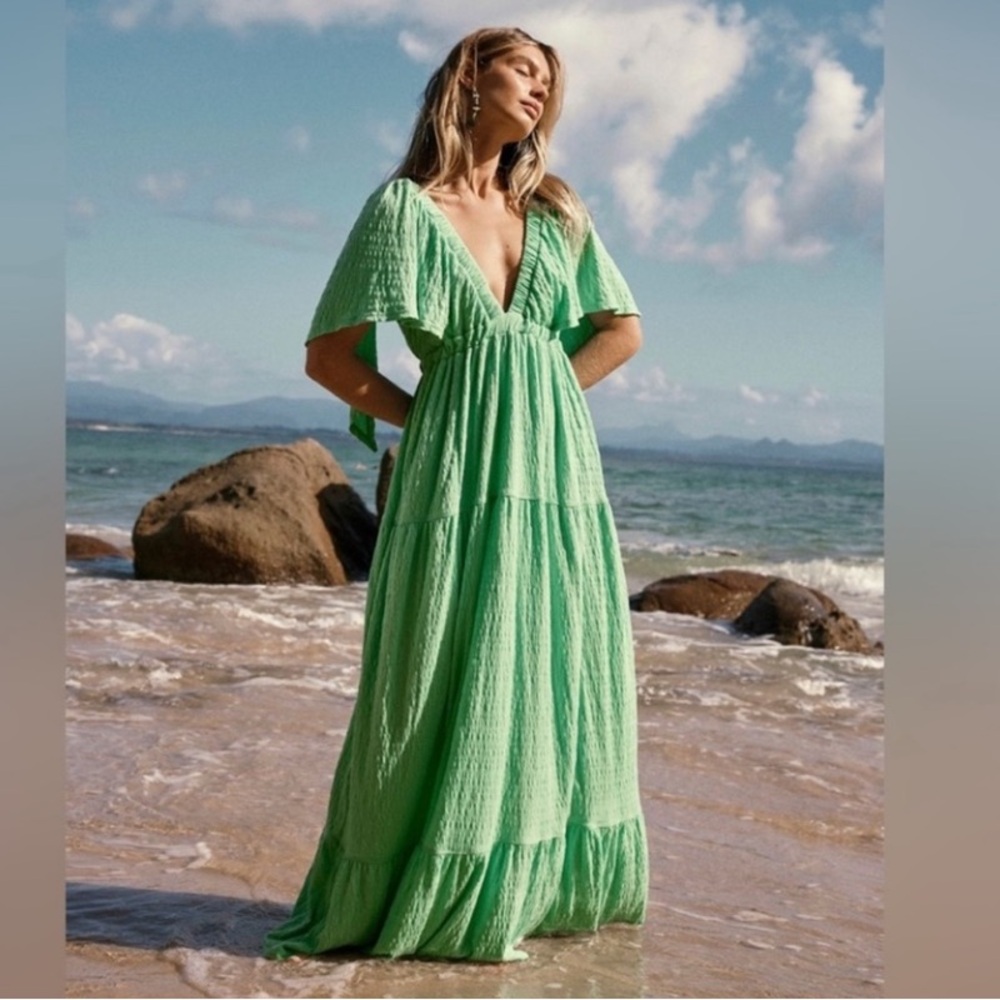 NWT FREE PEOPLE LA LA MAXI DRESS, TURQUOISE, XS, SOLD OUT COLOR